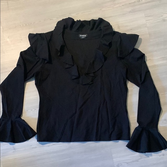 bebe Tops - Bebe Black Ruffled Bell Sleeve Blouse
